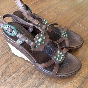Ash for Kurt Geiger Wedge Espadrille Sandal Leather Studded Strap Brown …Size 8